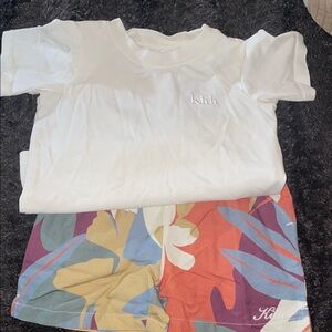 Kith White Tee with Multicolor Patterned Shorts